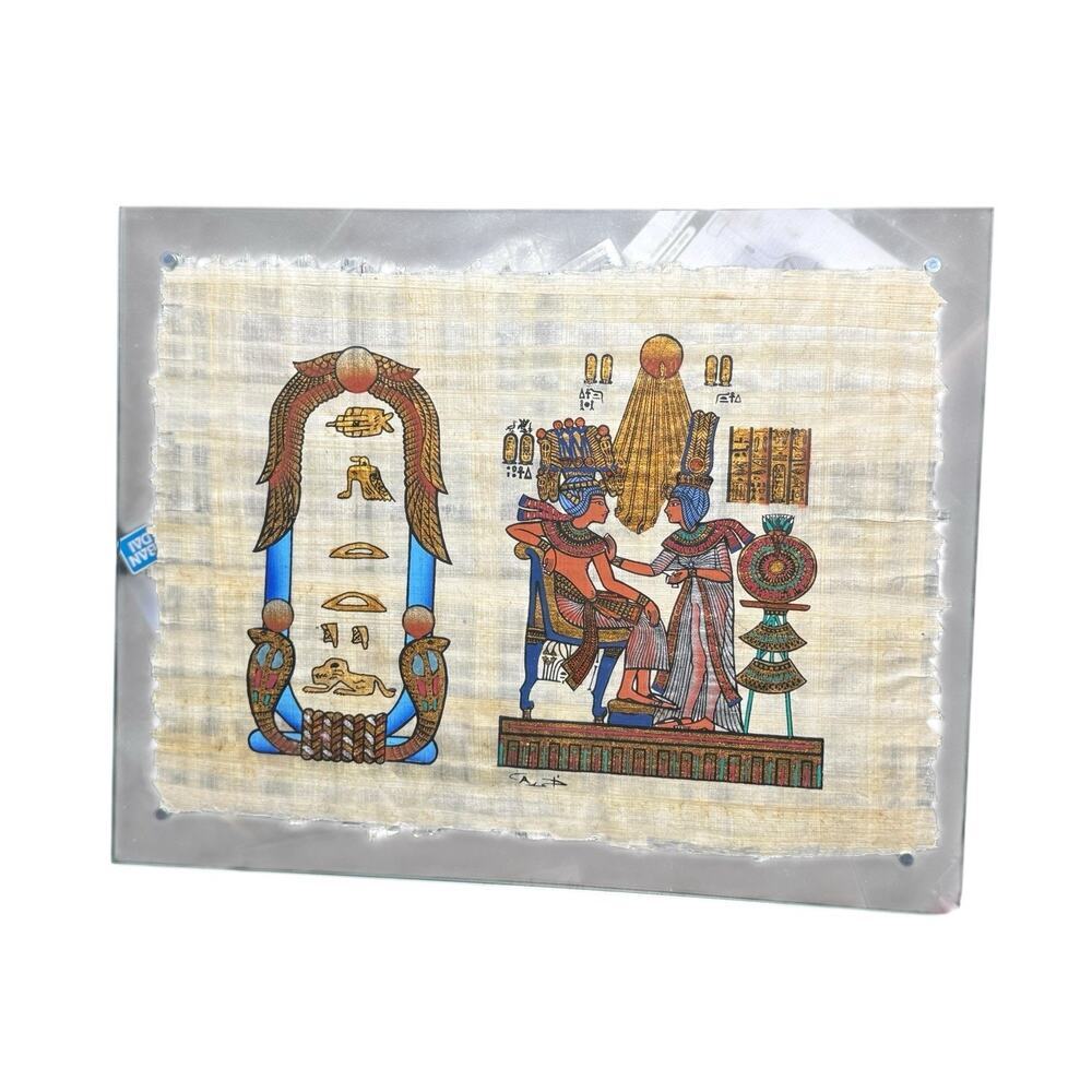 Glass Framed Hand Painted Egyptian Hieroglyphics Art